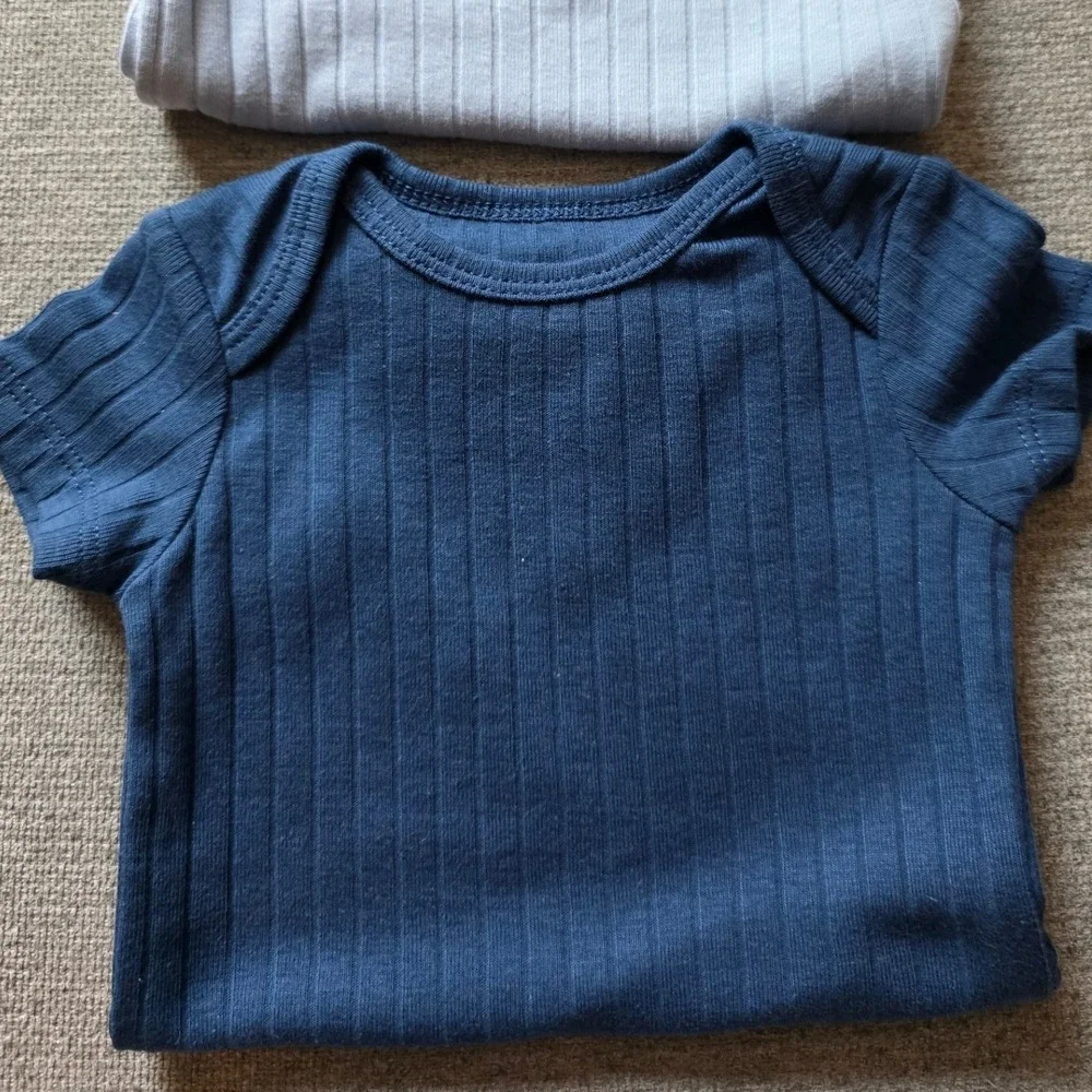 Carters Kyle Deena Baby Boys Bodysuits Lot 4 0-3 Months Blue Elephant Ribbed